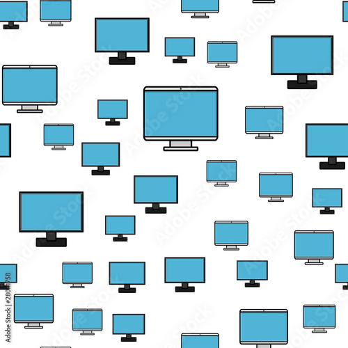 Seamless pattern, texture of modern digital rectangular lcd liquid crystal ice LED ips widescreen frameless monitors, screens, technology isolated on white background. Vector illustration