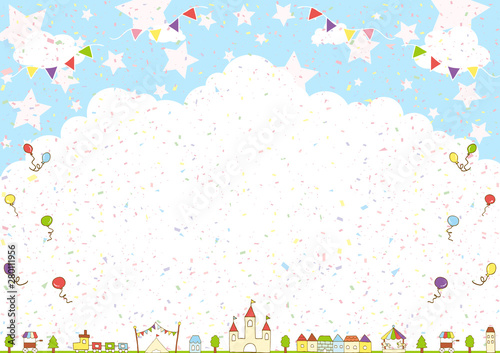 紙吹雪　テーマパーク　入道雲