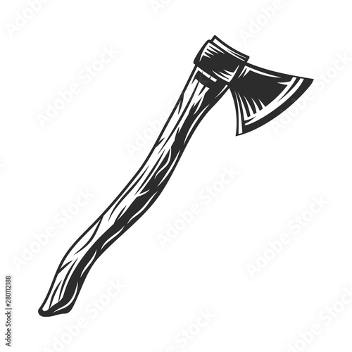 Vintage modern monochrome black ax. Design element on white background isolated. Vector illustration.