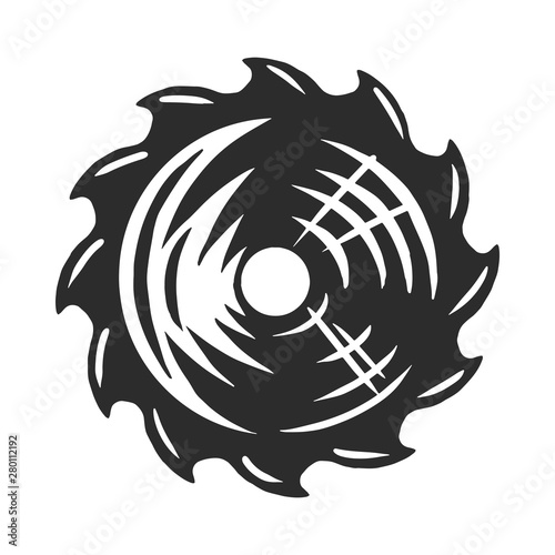 Vintage modern monochrome black saw blade. Design element on white background isolated. Vector illustration.