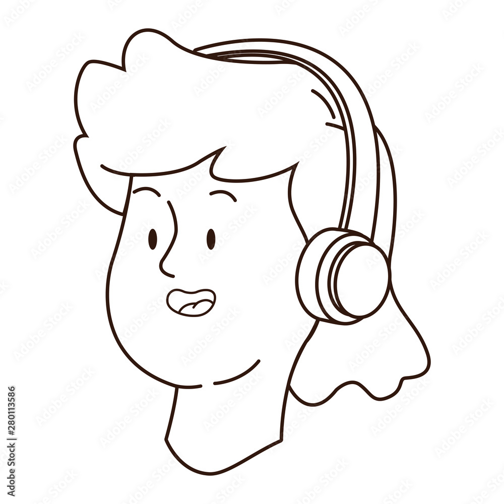 Teenager woman smiling face cartoon in black and white Teenager woman smiling face cartoon in black and white