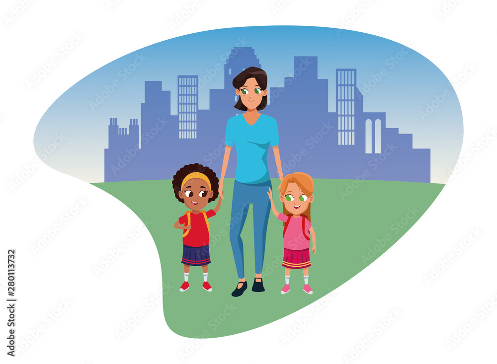 Family single mother with two kids Family single mother with two kids