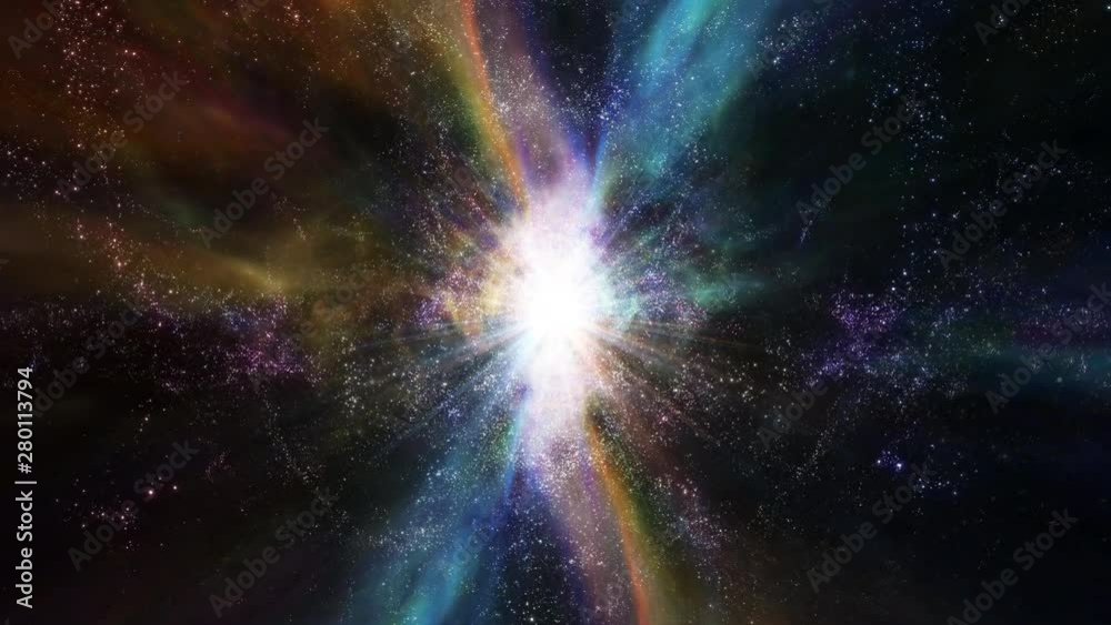 Traveling through star fields in space as a supernova bursts light (Loop).