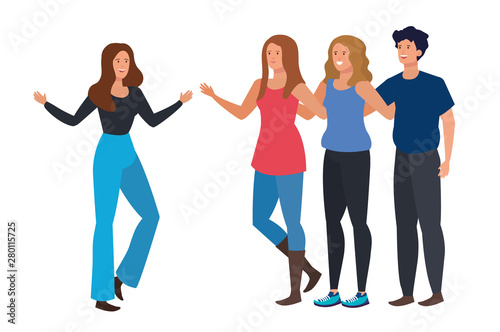 young friends people celebrating characters
