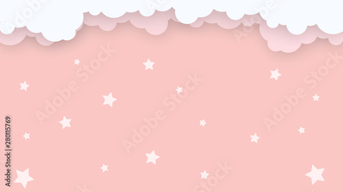 Fototapeta Naklejka Na Ścianę i Meble - Abstract kawaii Cloudy Colorful Sky background. Soft gradient pastel Comic graphic. Concept for wedding card design or presentation