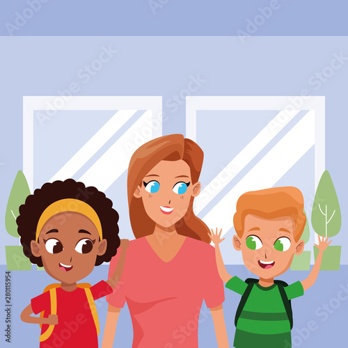 Family single mother with two kids