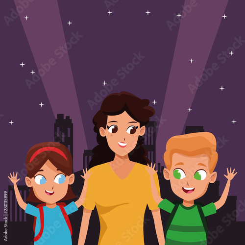Family single mother with two kids