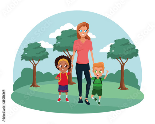 Family single mother with two kids