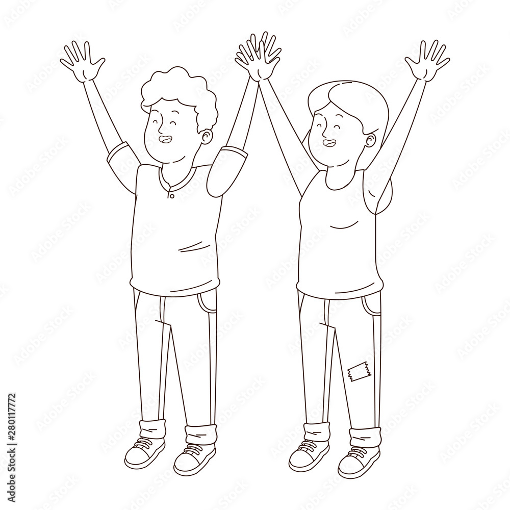 Teenagers friends smiling and greeting in black and white Teenagers friends smiling and greeting in black and white