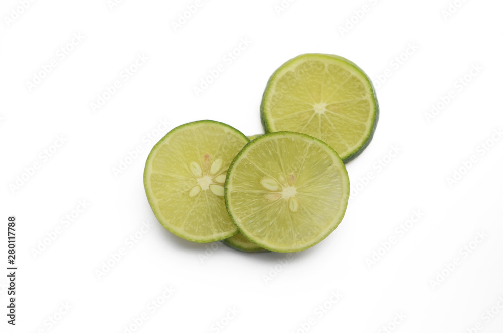 Sliced ​​lime on white background