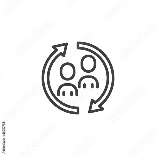 Customer interaction line icon. Human resource linear style sign for mobile concept and web design. Replacement, worker, arrows outline vector icon. Symbol, logo illustration. Vector graphics