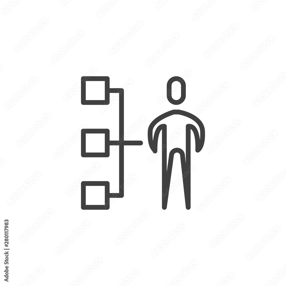 Business hierarchy line icon. Employee skills linear style sign for mobile concept and web design. Organization chart, human resources outline vector icon. Symbol, logo illustration. Vector graphics Business hierarchy line icon. Employee skills linear style sign for mobile concept and web design. Organization chart, human resources outline vector icon. Symbol, logo illustration. Vector graphics