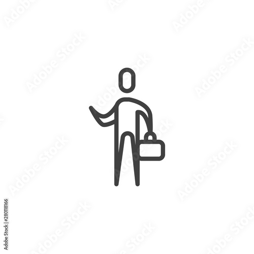 Man with Briefcase line icon. linear style sign for mobile concept and web design. Businessman with portfolio outline vector icon. Symbol, logo illustration. Vector graphics