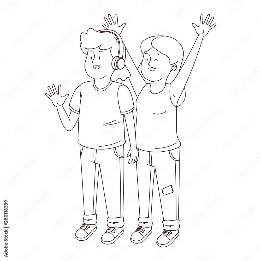 Teenagers friends smiling and greeting in black and white Teenagers friends smiling and greeting in black and white