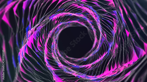 Abstract connected lines and dots forming a circle retro style. Round Shape Of Particles Array. Technology big data digital Background. 3D rendering.