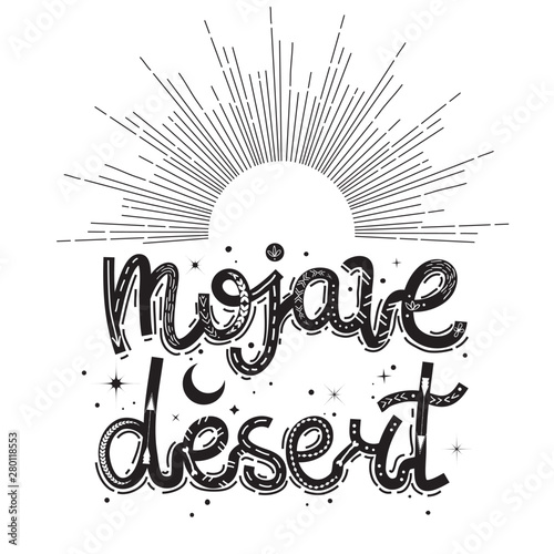 Mojave desert lettering logo, badge, sign. Boho and gypsy style.