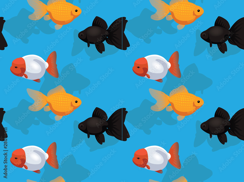 Pearlscale Goldfish Cartoon Background Seamless Wallpaper Stock Vector