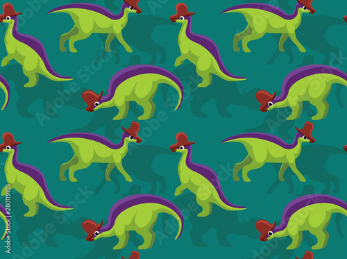 Fototapeta Naklejka Na Ścianę i Meble -  Cute Lambeosaurus Cartoon Background Seamless Wallpaper