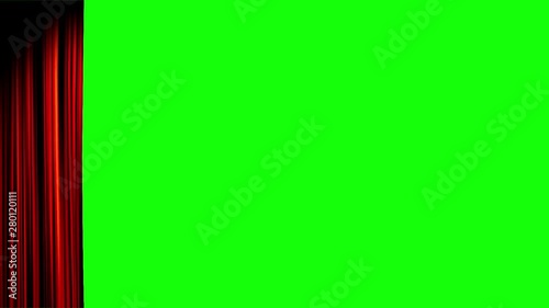Red curtain opening left with green screen