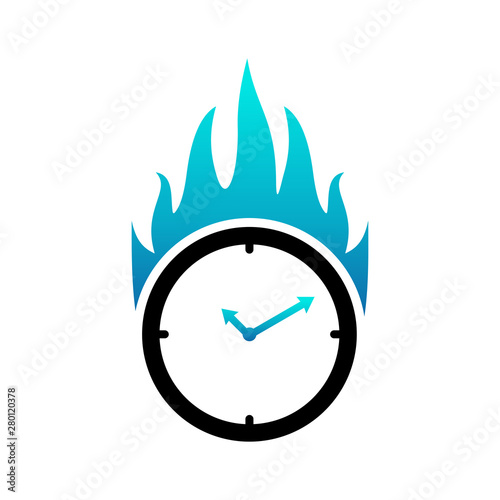 Fire Clock Logo Design Template.Time Fire Icon - Vector