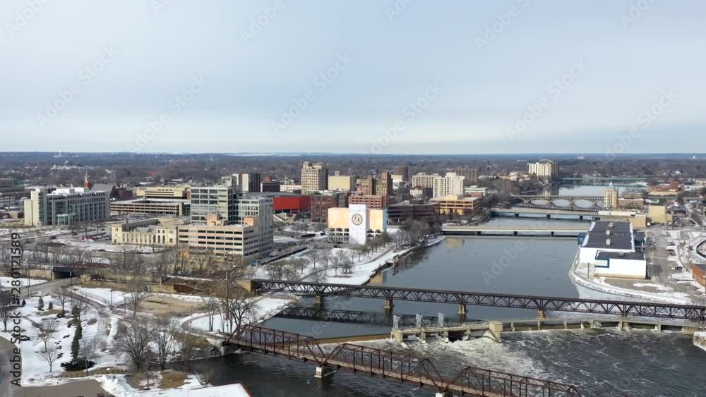 Time lapse over snowy Rockford Illinois, aerial view Time lapse over snowy Rockford Illinois, aerial view
