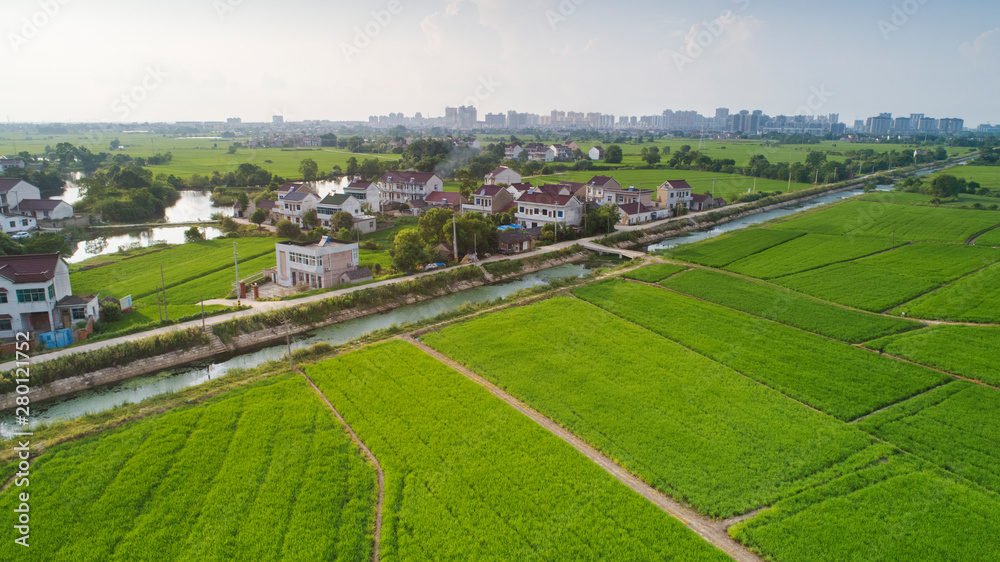 Aerial photo of summer rural ecological pastoral scenery in xuancheng city, anhui province, China