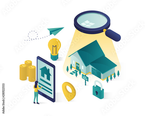 real estate isometric illustration vector graphic, real estate a house for sale isometric illustration vector