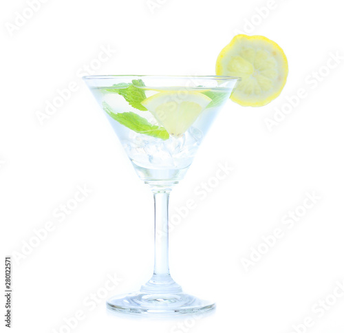 lemonade with lemons and straw isolated on a white background