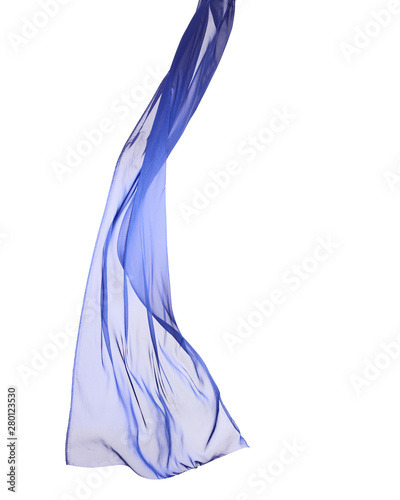 Blue fabric flying in the air, isolated on white background with clipping path.