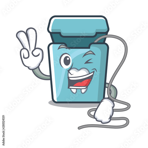 Two finger dental floss in the cartoon shape