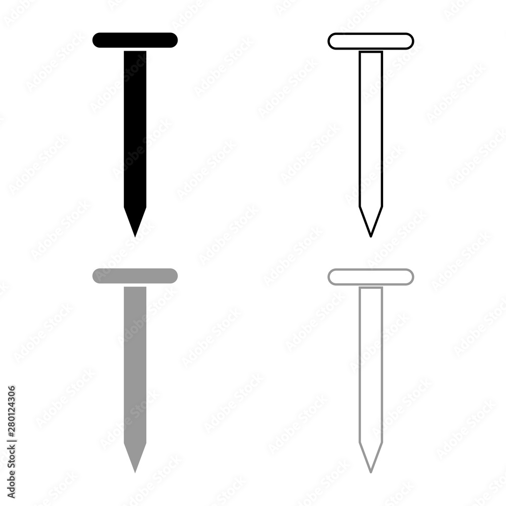 Iron nail icon outline set black grey color vector illustration flat style image Iron nail icon outline set black grey color vector illustration flat style image