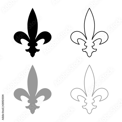 Heraldic symbol Heraldry liliya symbol Fleur-de-lis Royal french heraldry style icon outline set black grey color vector illustration flat style image