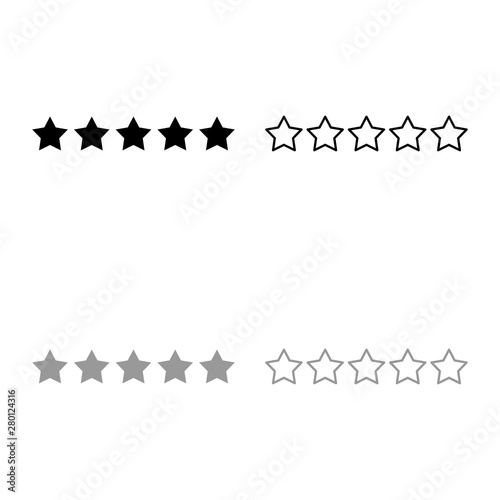 Five stars 5 stars rating concept icon outline set black grey color vector illustration flat style image