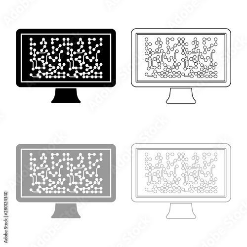 Screen with the scheme Technology concept icon outline set black grey color vector illustration flat style image