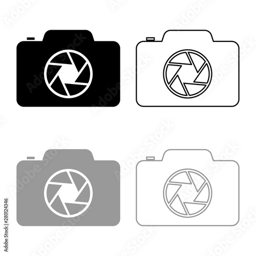 Camera with focus of lens concept icon outline set black grey color vector illustration flat style image