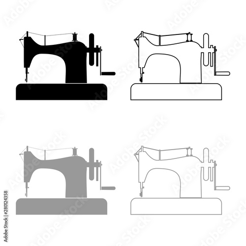 Stitching machine Sewing machine Tailor equipment vintage icon outline set black grey color vector illustration flat style image