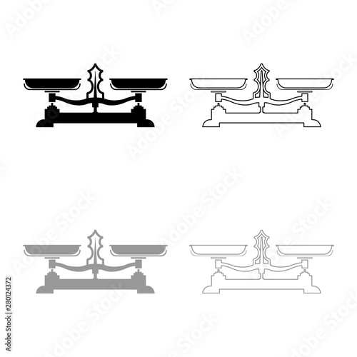Balancing scales Store weigher Libra icon outline set black grey color vector illustration flat style image