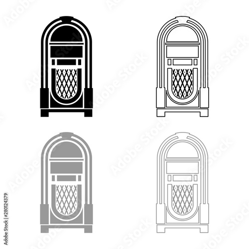 Jukebox Juke box automated retro music concept vintage playing device icon outline set black grey color vector illustration flat style image