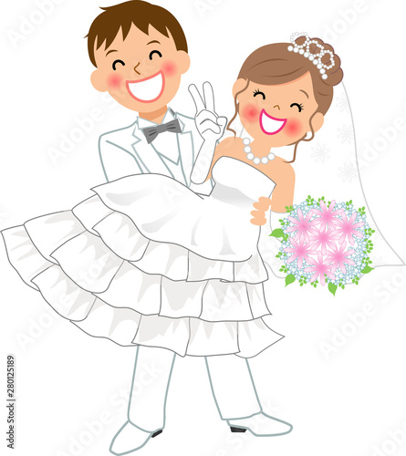 結婚式でお姫様抱っこをする新郎新婦