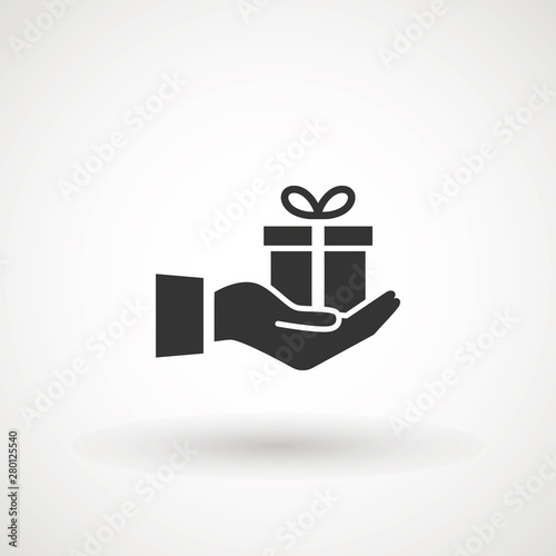 Gift box in hand. Pictograph of email in hand box . Vector icon 10 EPS.