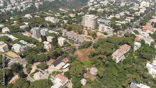 Central district of Haifa (Israel). View from the drone. Yefe Nof (Beautiful view) street.  photo