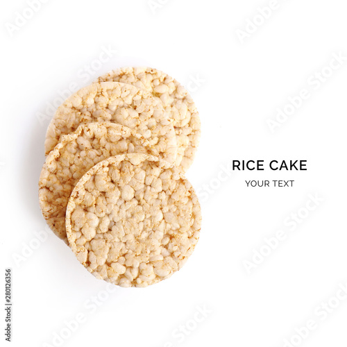 Creative layout made of rice cakes on the white background. Flat lay. Food concept.  