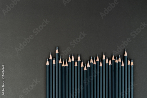 black pencils with rods of different thickness. set slate pencils. Professional black slate pencils. Mock up  copy space.