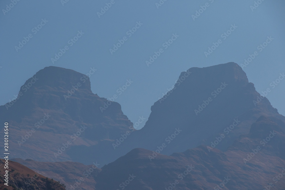 Cathedral Peak in the Drakensberg mountains in South Africa isolated against the winter sky image in landscape format