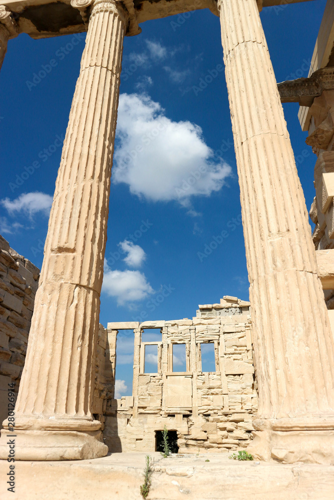 view of the interior of the ancient greek temple Erechtheion, on the north side of the sacred rock of the Acropolis of Athens view of the interior of the ancient greek temple Erechtheion, on the north side of the sacred rock of the Acropolis of Athens