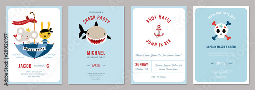 Birthday boy invitation cards set. 