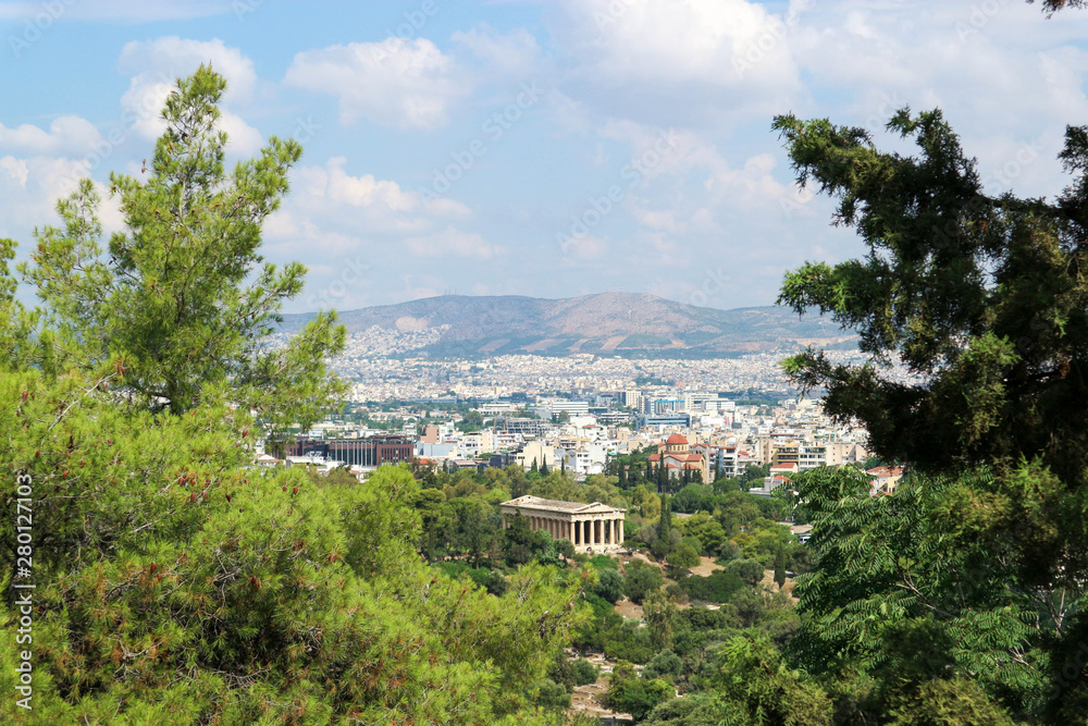 panoramic view of the city Athens and to The Ancient Agora from the acropolis greece