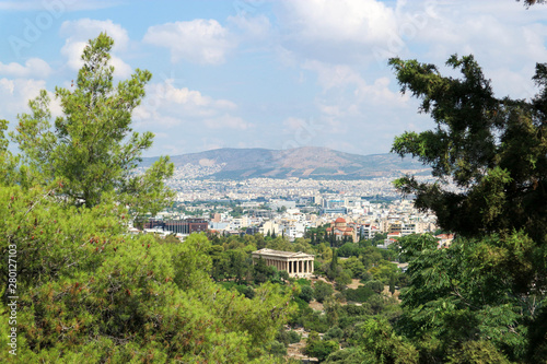 panoramic view of the city Athens and to The Ancient Agora from the acropolis greece