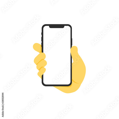 yellow hand holding smartphone illustration vector