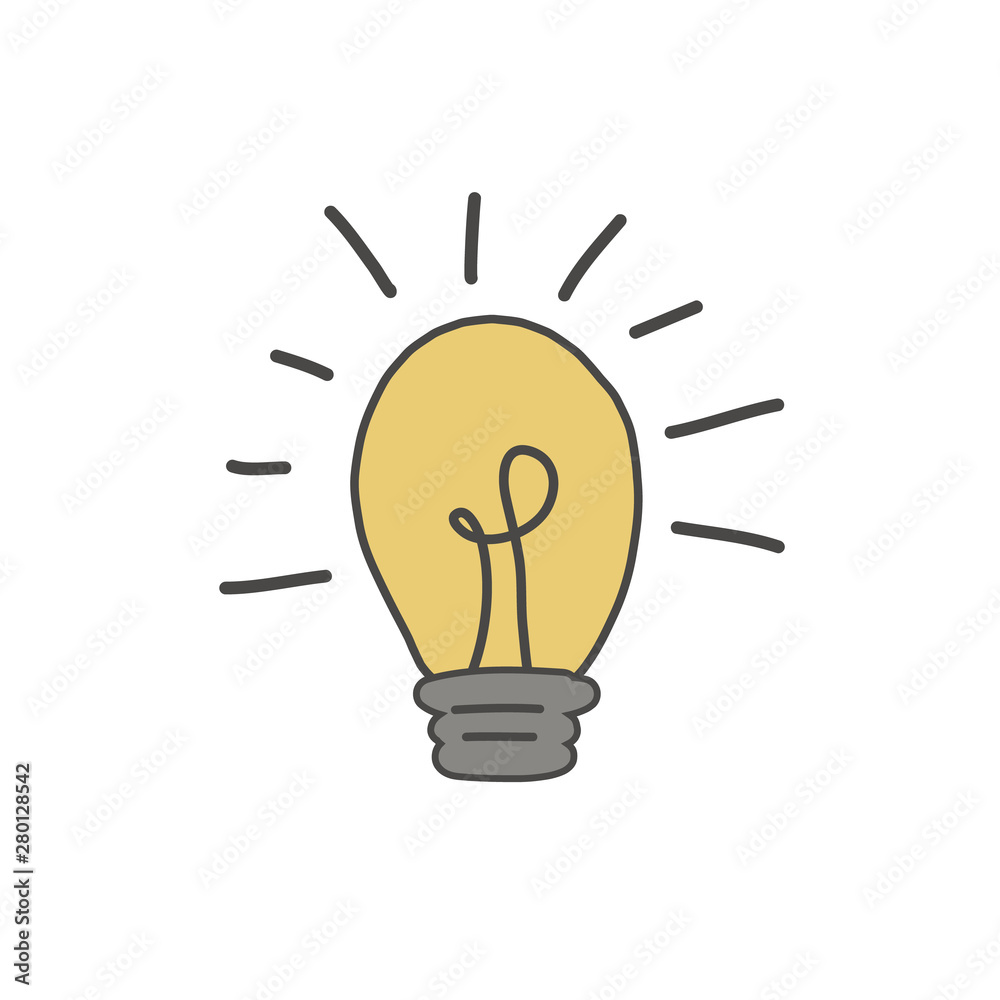 Yellow light bulb in doodle style. Hand-drawn illustration. vector Yellow light bulb in doodle style. Hand-drawn illustration. vector